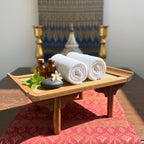 Acacia Wood Altar Pedestal Tray 10 Inch Woven Rattan Offering Stand for Zen Home - Siam Wood Artisans