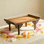Teak Wood Altar Stand 18 Inch Rattan Display Tray for Zen Home Decor - Siam Wood Artisans
