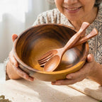 Handmade Acacia Wood Salad Bowl with Lid and Serving Utensils - Siam Wood Artisans
