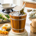 Artisan Wood Wine Bucket Cooler: Rustic Double-Walled Ice Bucket - Siam Wood Artisans