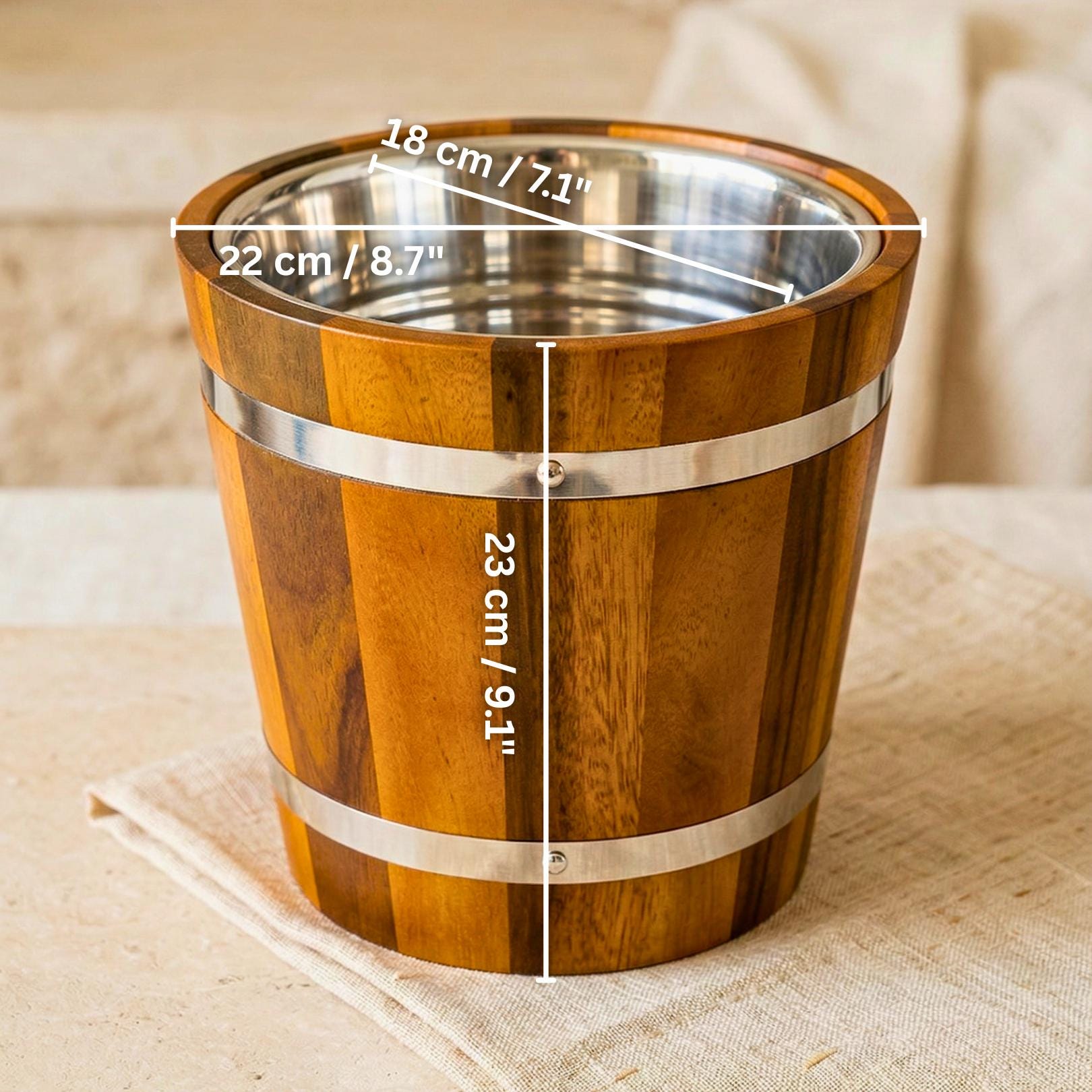 Artisan Wood Wine Bucket Cooler: Rustic Double-Walled Ice Bucket