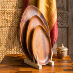 Oval Serving Trays: Set of 3 Nesting Handmade Acacia Wood Platters - Siam Wood Artisans