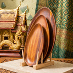 Oval Serving Trays: Set of 3 Nesting Handmade Acacia Wood Platters - Siam Wood Artisans