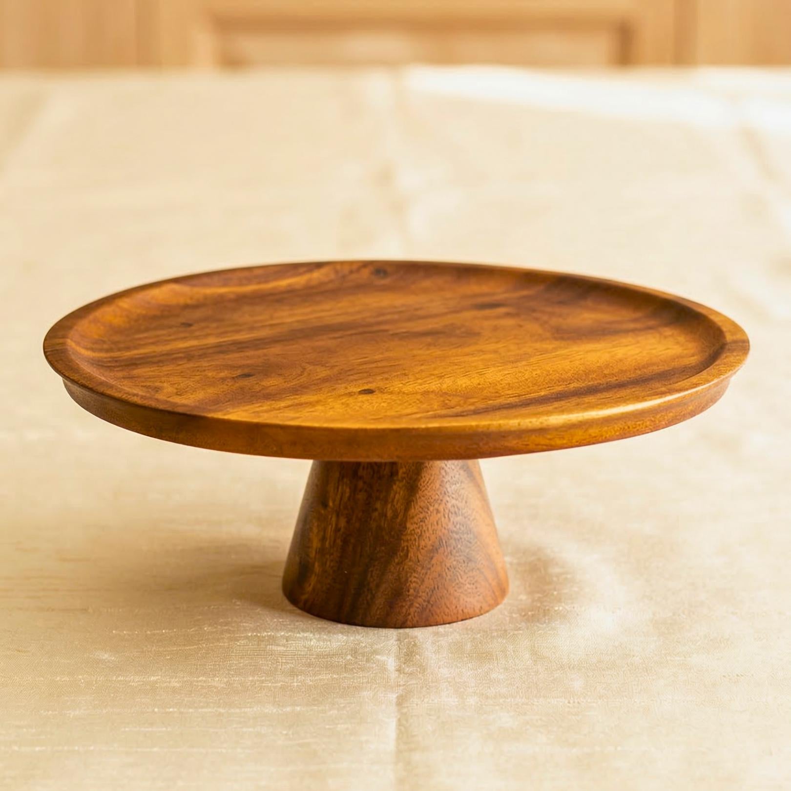 Pedestal Stand Acacia Wood Natural 11 Inch Serving Tray