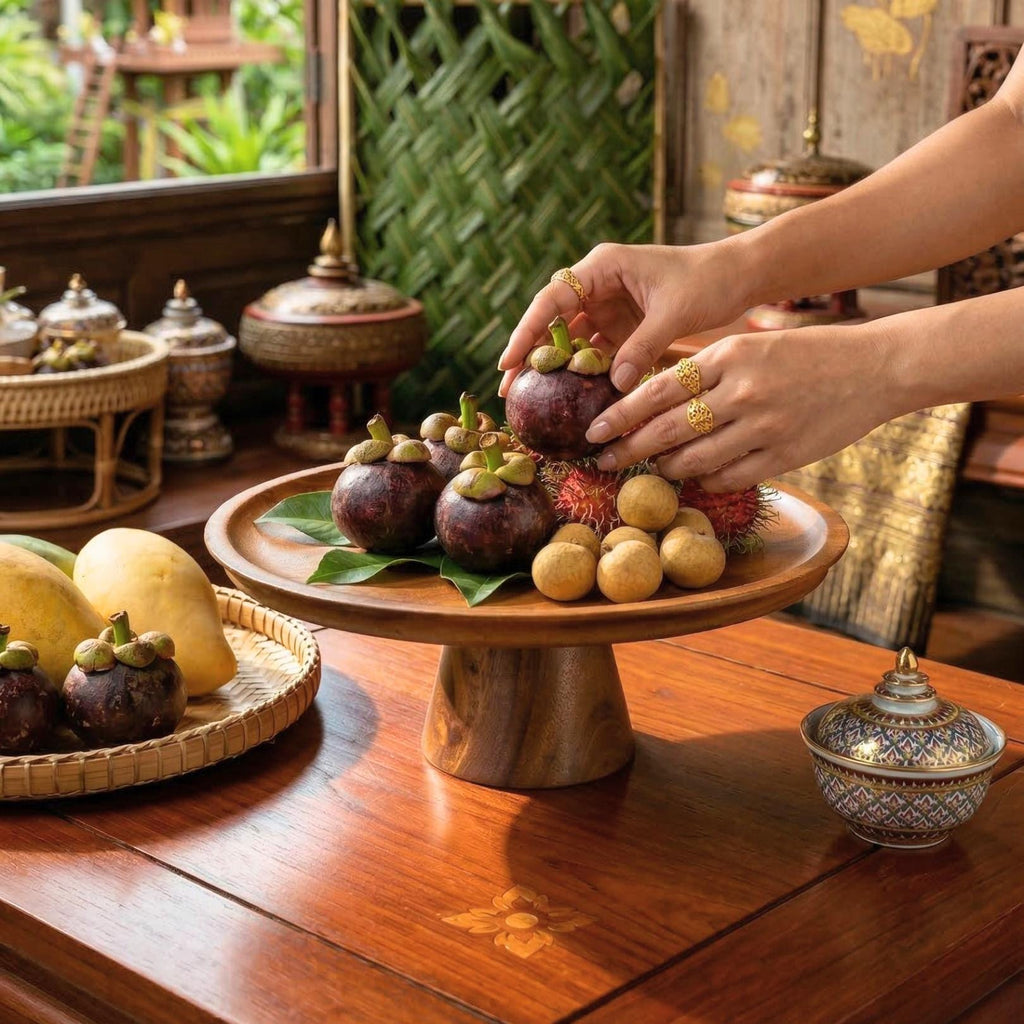 Pedestal Stand Acacia Wood Natural 11 Inch Serving Tray