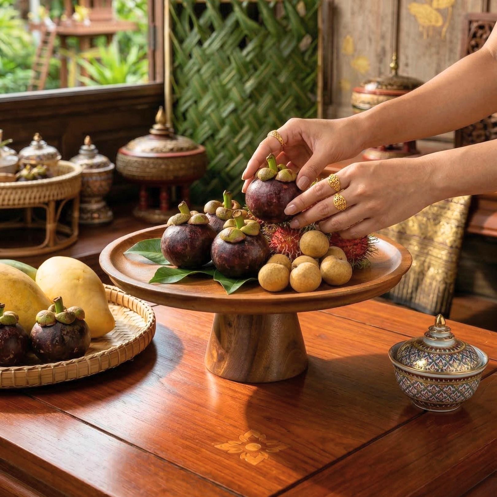 Pedestal Stand Acacia Wood Natural 11 Inch Serving Tray