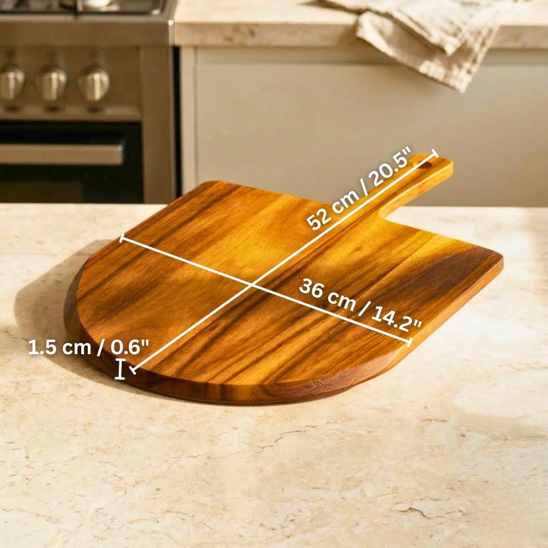 Wood Pizza Paddle Peel Handmade in Thailand: Rustic Prep and Serving Board with Handle