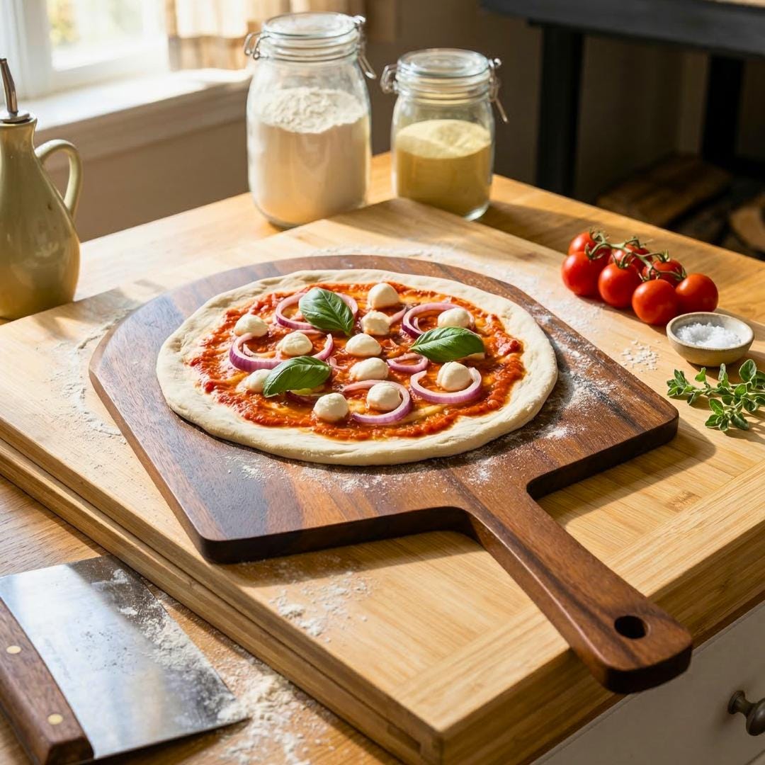 Wood Pizza Paddle Peel Handmade in Thailand: Rustic Prep and Serving Board with Handle