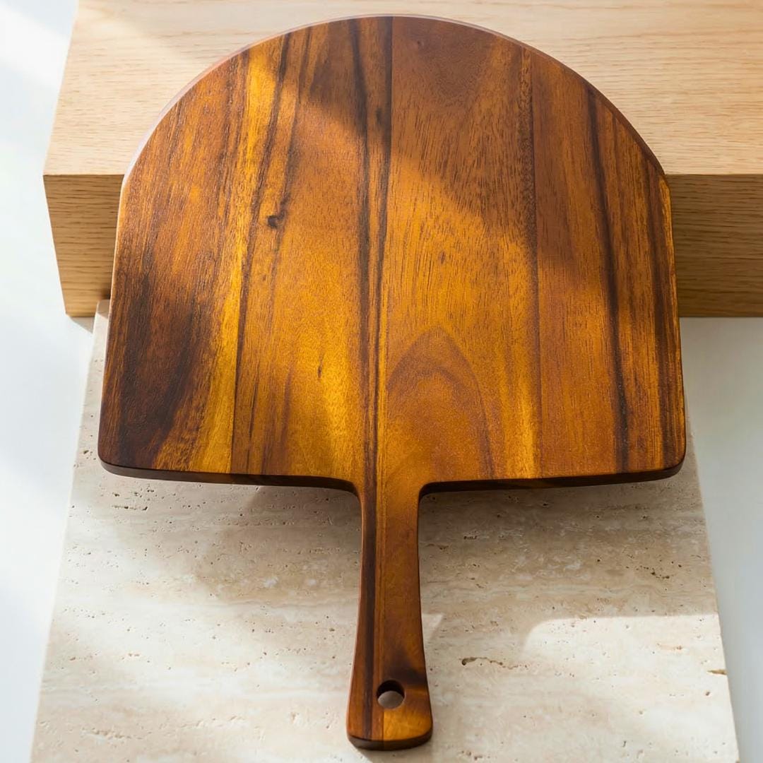 Wood Pizza Paddle Peel Handmade in Thailand: Rustic Prep and Serving Board with Handle