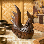 Rooster Chicken Sculpture Dark Teak Wood Hand Carved Espresso Finish - Siam Wood Artisans