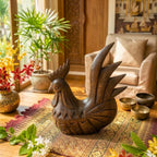Rooster Chicken Sculpture Dark Teak Wood Hand Carved Espresso Finish - Siam Wood Artisans