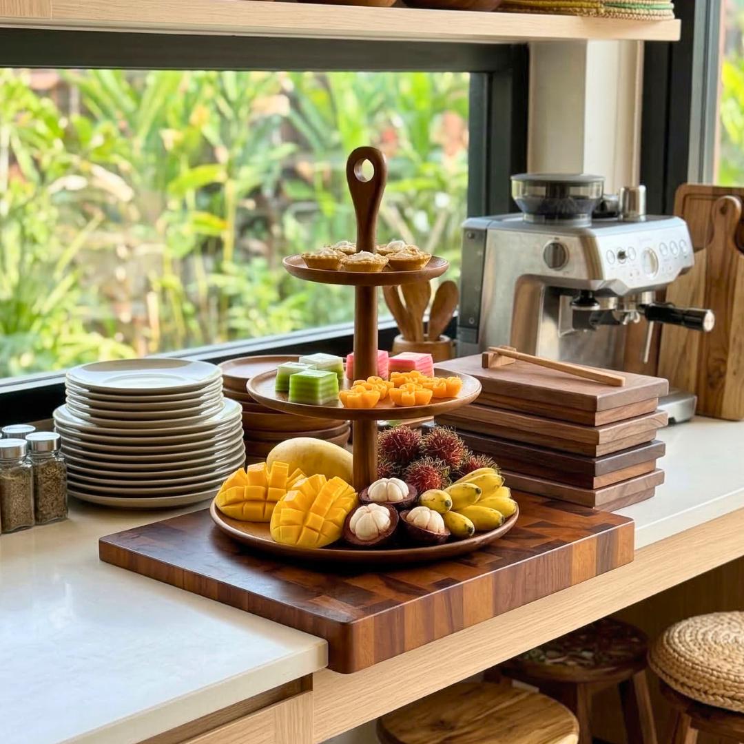 3 Tier Serving Stand Acacia Wood Natural 15 Inch Cupcake Display