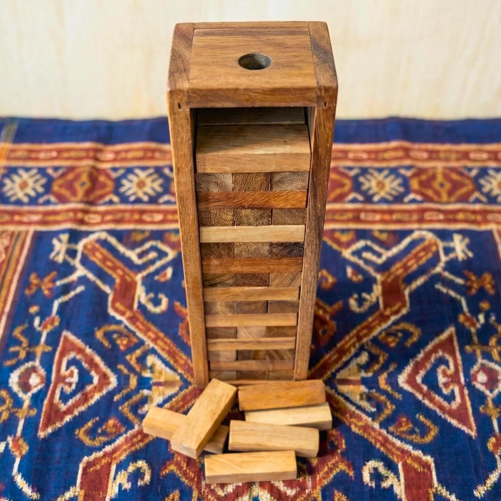 Tumbling Tower Game Wood Natural 9.4 Inch Tabletop Activity
