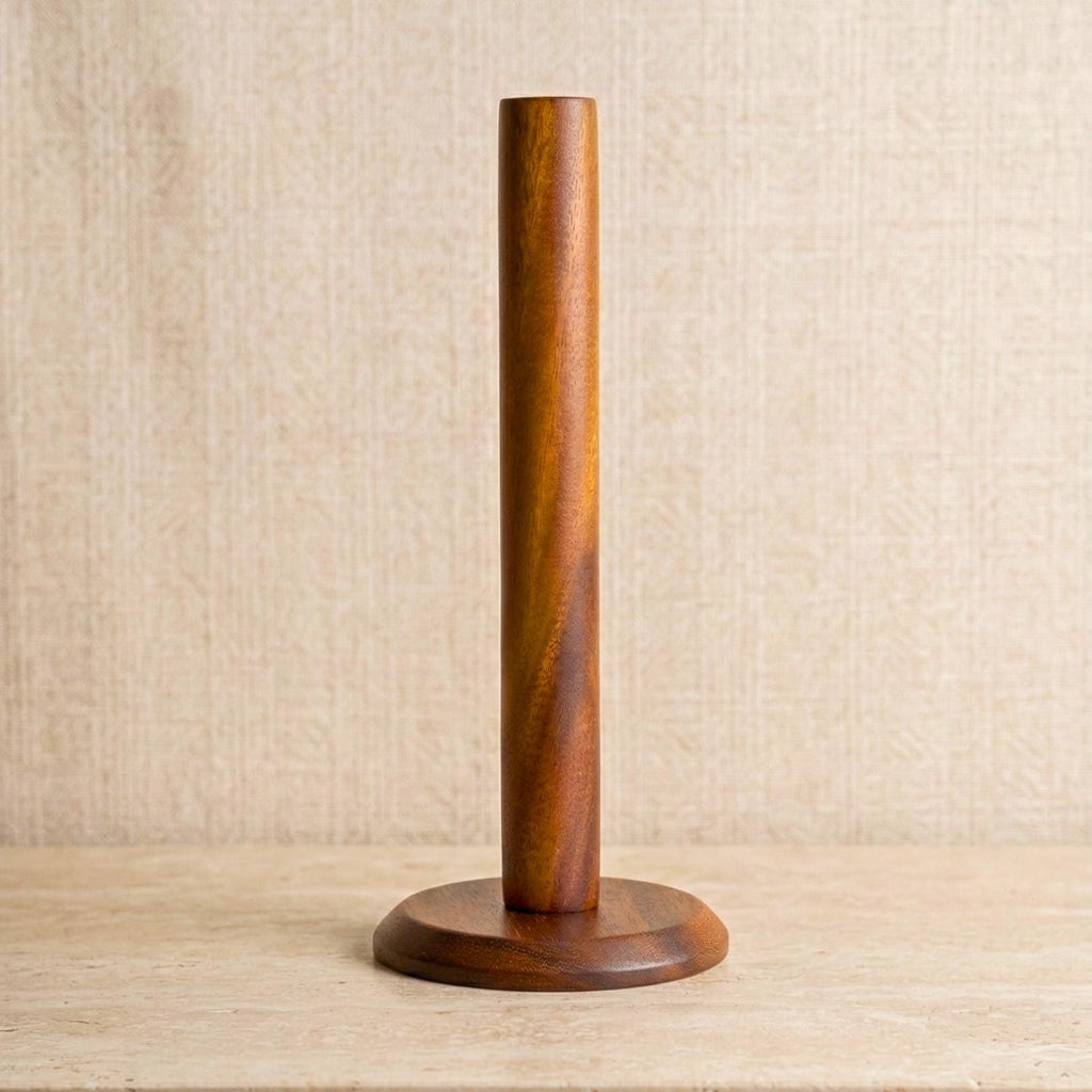 Handmade Acacia Wood Paper Towel Holder: Vertical Kitchen Tissue Stand