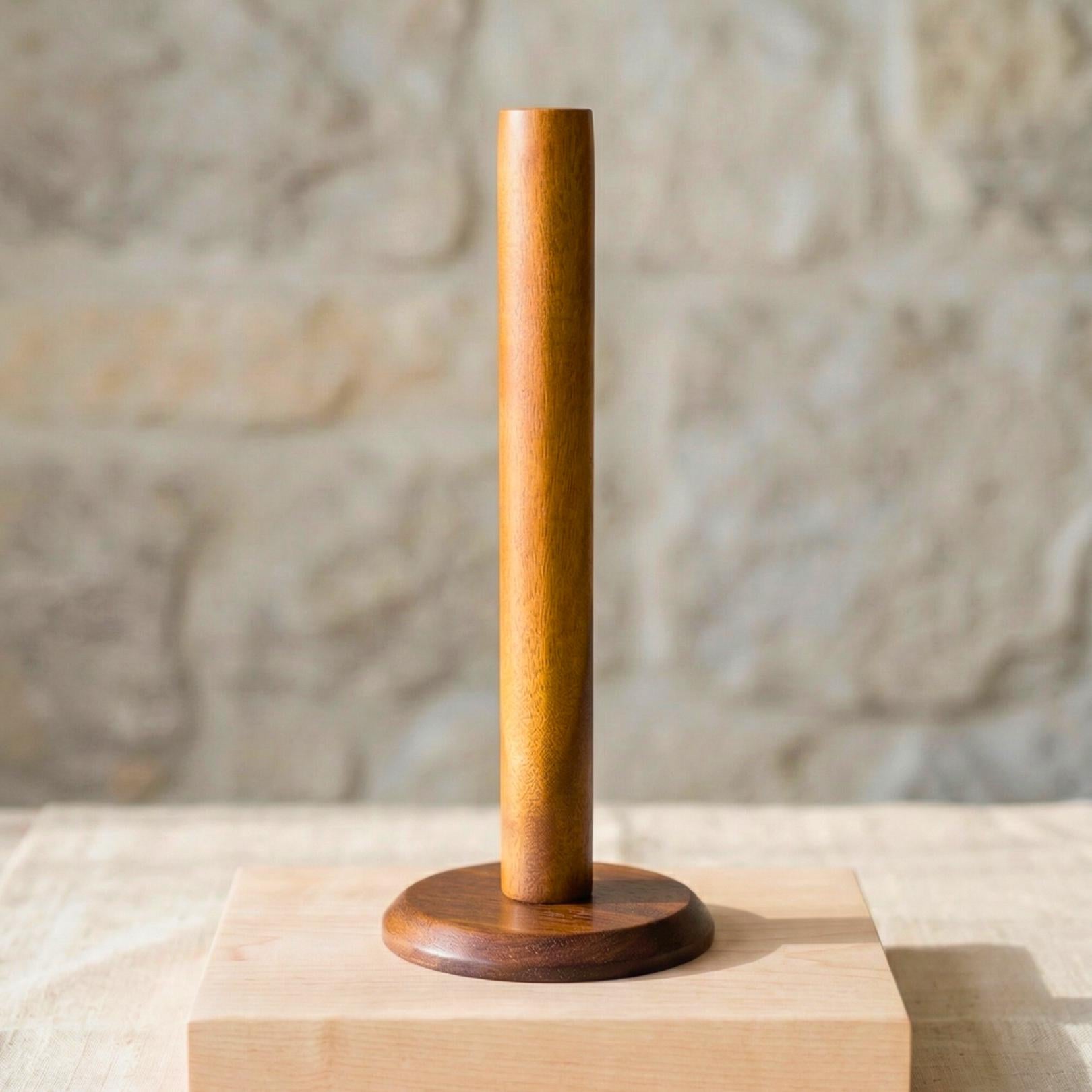 Handmade Acacia Wood Paper Towel Holder: Vertical Kitchen Tissue Stand