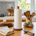Handmade Acacia Wood Paper Towel Holder: Vertical Kitchen Tissue Stand