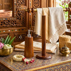 Paper Towel Holder and Soap Dispenser: Handmade Acacia Wood Kitchen & Bath Essentials Set - Siam Wood Artisans