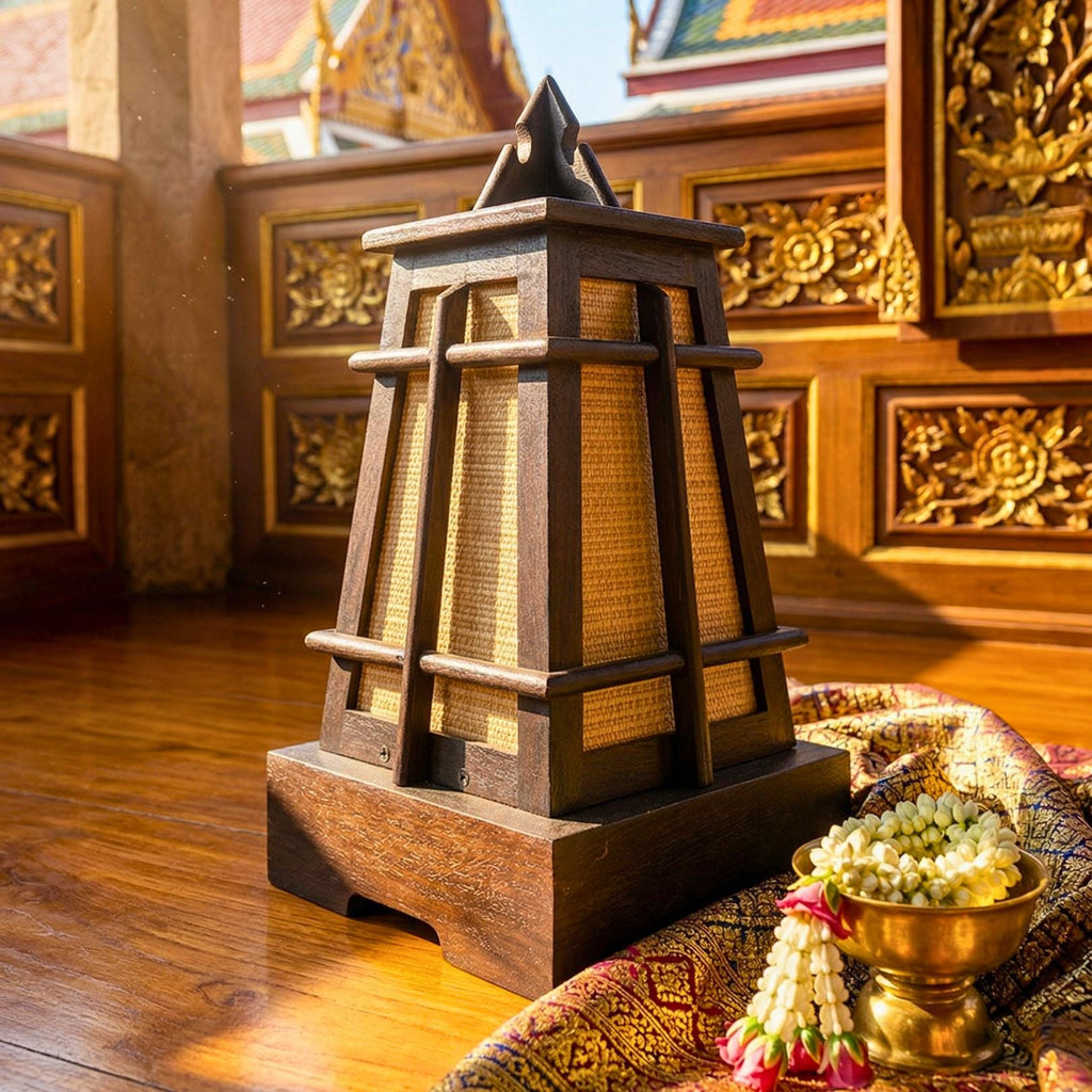 Table Lantern Teak Wood Dark Espresso 15 Inch Zen Lighting