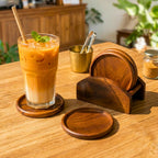 Coaster Set Natural Wood 4 Inch Beverage Holder - Siam Wood Artisans