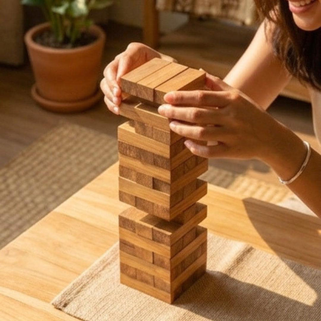 Tumbling Tower Game Wood Natural 9.4 Inch Tabletop Activity