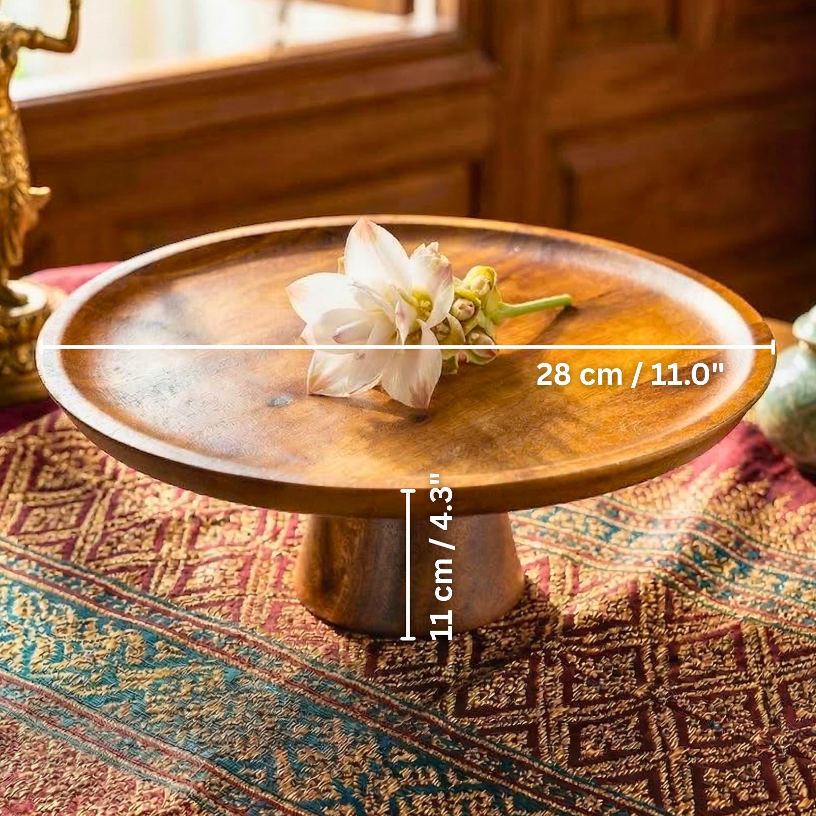 Pedestal Stand Acacia Wood Natural 11 Inch Serving Tray