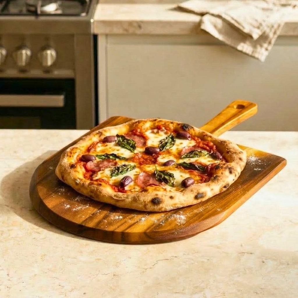 Wood Pizza Paddle Peel Handmade in Thailand: Rustic Prep and Serving Board with Handle