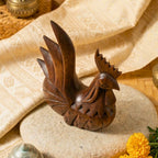Rooster Chicken Sculpture Dark Teak Wood Hand Carved Espresso Finish - Siam Wood Artisans