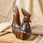 Rooster Chicken Sculpture Dark Teak Wood Hand Carved Espresso Finish - Siam Wood Artisans