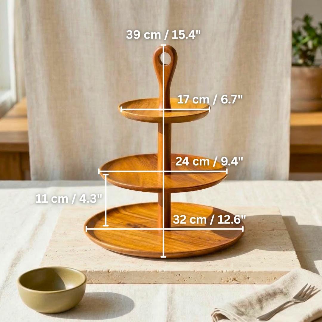 3 Tier Serving Stand Acacia Wood Natural 15 Inch Cupcake Display
