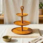 3 Tier Serving Stand Acacia Wood Natural 15 Inch Cupcake Display - Siam Wood Artisans