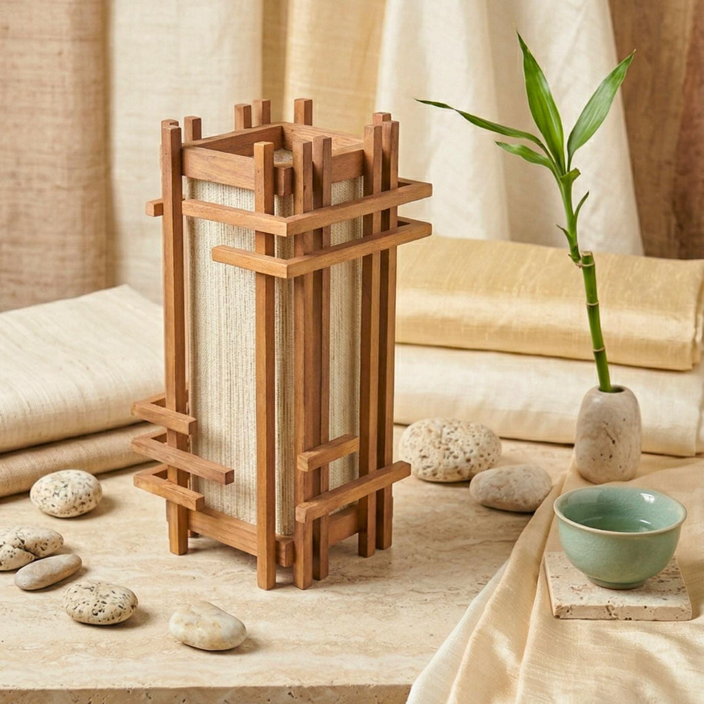 Table Lantern Teak Wood Natural 14 Inch Zen Lighting