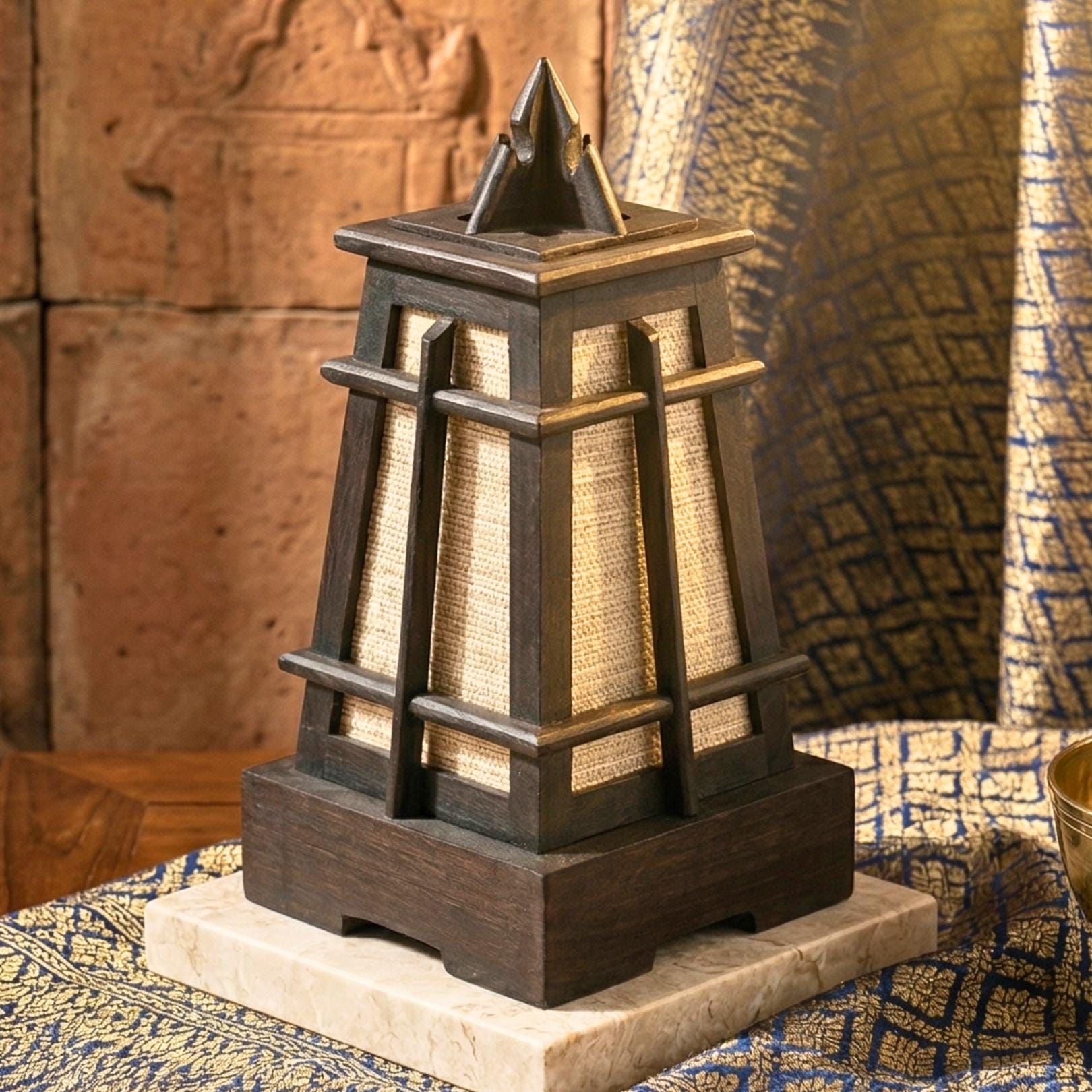Table Lantern Teak Wood Dark Espresso 15 Inch Zen Lighting