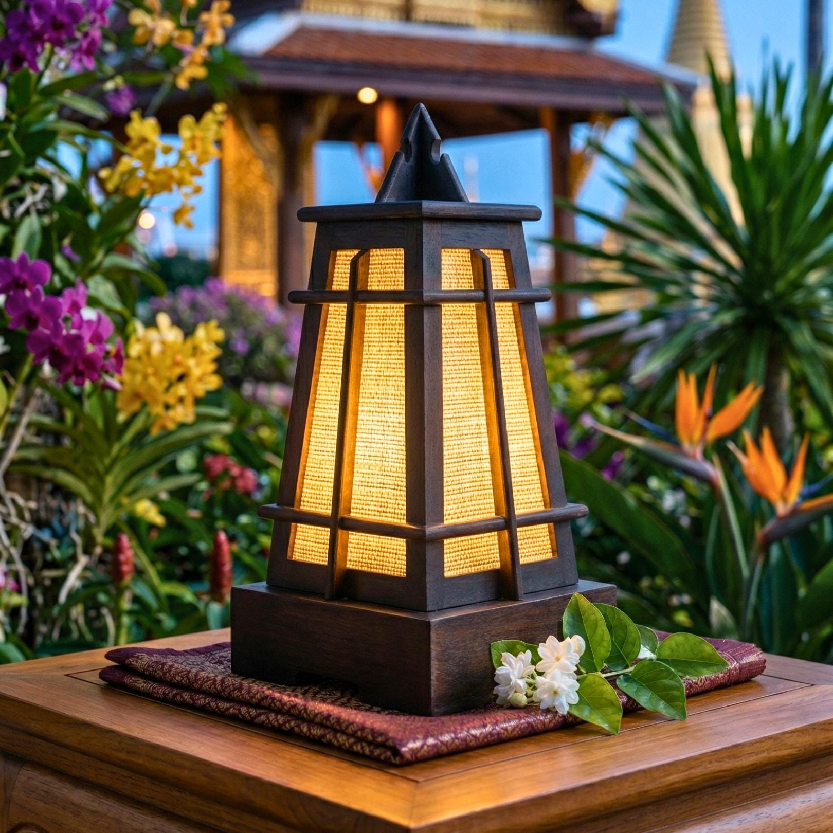 Table Lantern Teak Wood Dark Espresso 15 Inch Zen Lighting