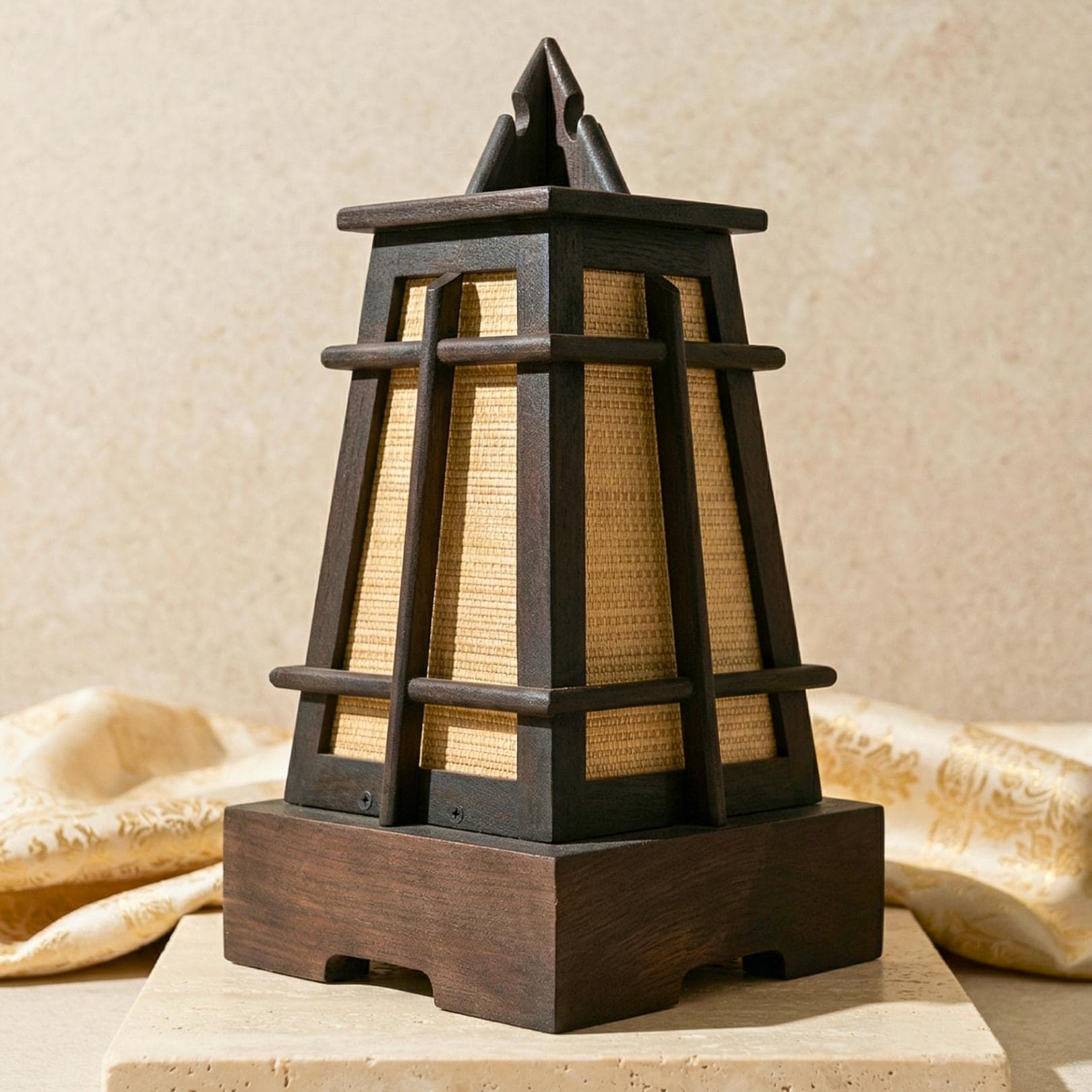 Table Lantern Teak Wood Dark Espresso 15 Inch Zen Lighting