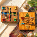 Board Game Set, Ludo & Chinese Checkers, Acacia Wood For Tabletop Activity - Siam Wood Artisans