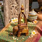 Elephant Statue Rustic Sculpture Teak Wood 16 Inch With Zen Bell - Siam Wood Artisans