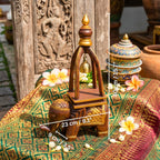Elephant Statue Rustic Sculpture Teak Wood 16 Inch With Zen Bell - Siam Wood Artisans