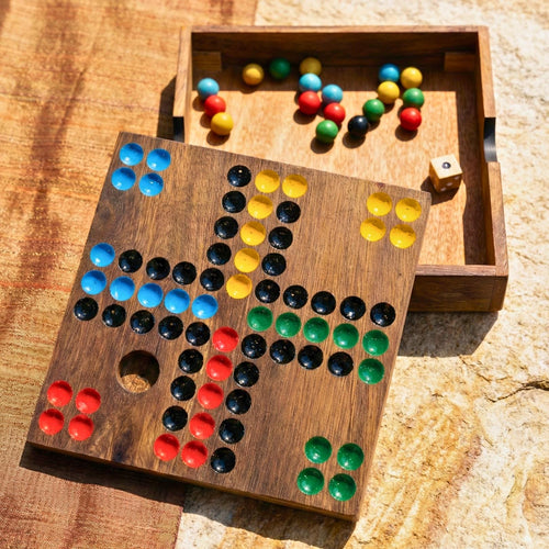Board Game Set, Ludo & Chinese Checkers, Acacia Wood For Tabletop Activity - Siam Wood Artisans