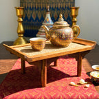 Acacia Wood Altar Pedestal Tray 10 Inch Woven Rattan Offering Stand for Zen Home - Siam Wood Artisans