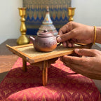 Acacia Wood Altar Pedestal Tray 10 Inch Woven Rattan Offering Stand for Zen Home - Siam Wood Artisans