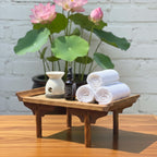 Acacia Wood Altar Pedestal Tray 10 Inch Woven Rattan Offering Stand for Zen Home - Siam Wood Artisans