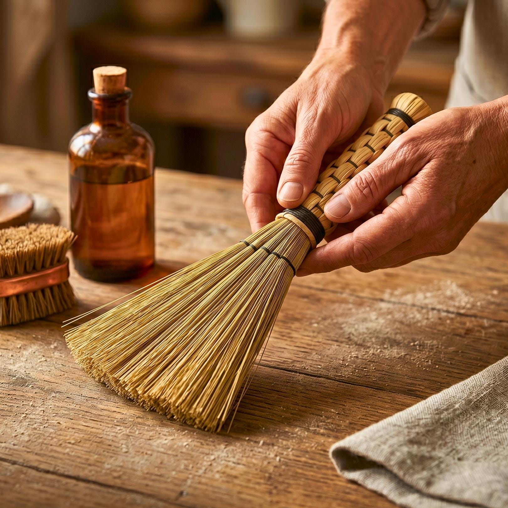 Handcrafted Natural Fiber Dusting Brush: Desktop Cleaning Tool