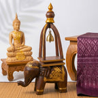 Elephant Statue Rustic Sculpture Teak Wood 16 Inch With Zen Bell - Siam Wood Artisans