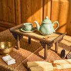 Teak Wood Altar Stand 18 Inch Rattan Display Tray for Zen Home Decor - Siam Wood Artisans