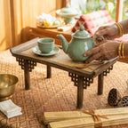 Teak Wood Altar Stand 18 Inch Rattan Display Tray for Zen Home Decor - Siam Wood Artisans