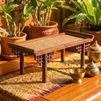 Teak Wood Altar Stand 18 Inch Rattan Display Tray for Zen Home Decor - Siam Wood Artisans