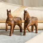 Teak Wood Horse, 4 Inch Miniature Sculpture Set, Housewarming Gift for Minimalist - Siam Wood Artisans