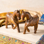 Teak Wood Horse, 4 Inch Miniature Sculpture Set, Housewarming Gift for Minimalist - Siam Wood Artisans
