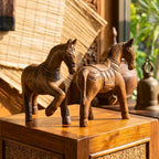 Teak Wood Horse, 4 Inch Miniature Sculpture Set, Housewarming Gift for Minimalist - Siam Wood Artisans