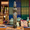 Acacia Wood Woman, 20 Inch Inlaid Glass Wai Statue, Spiritual Gift for Yoga Lover